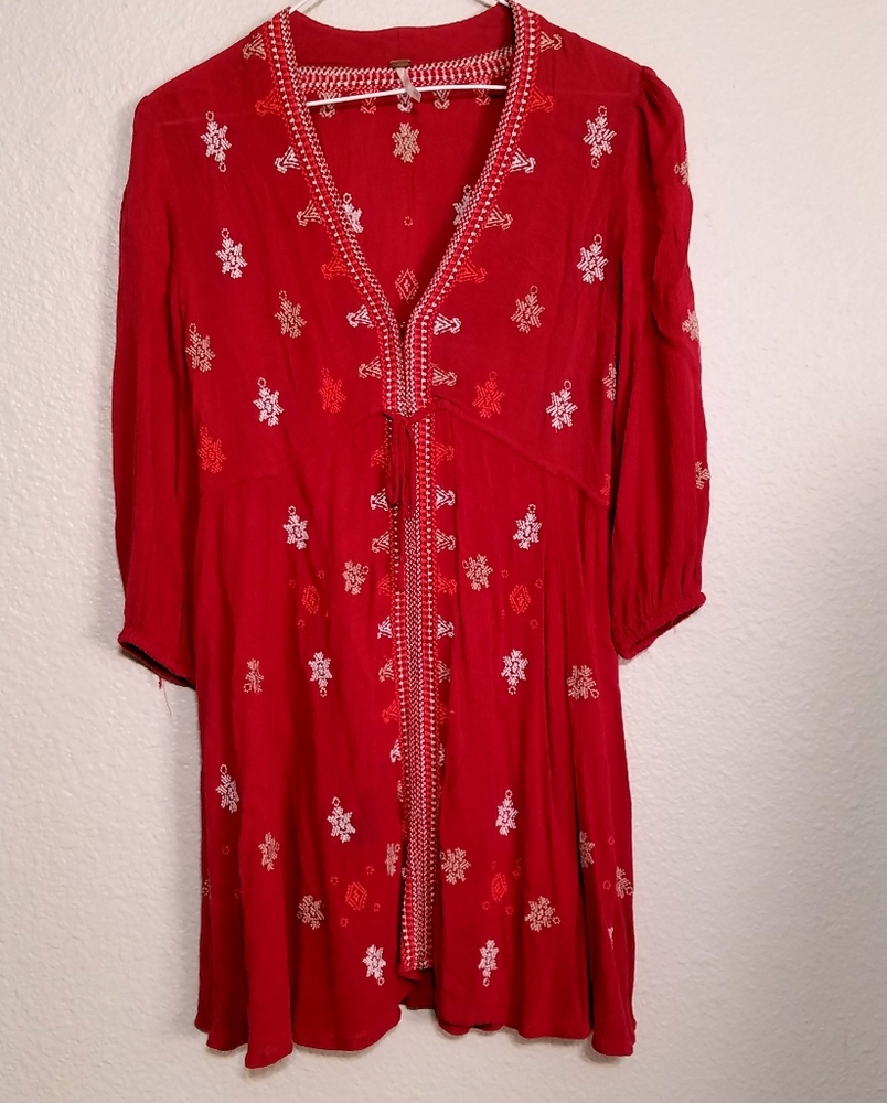 Free People Red & White Peasant Style Top Size XS